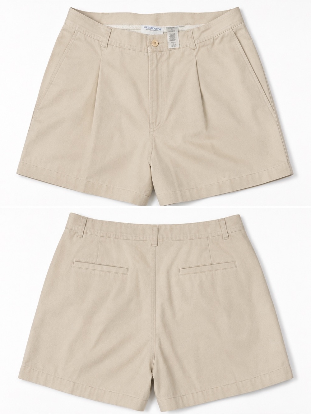 RETRO 90’s Liz Claiborne Sport Cream High-Rise Pleated Khaki Shorts